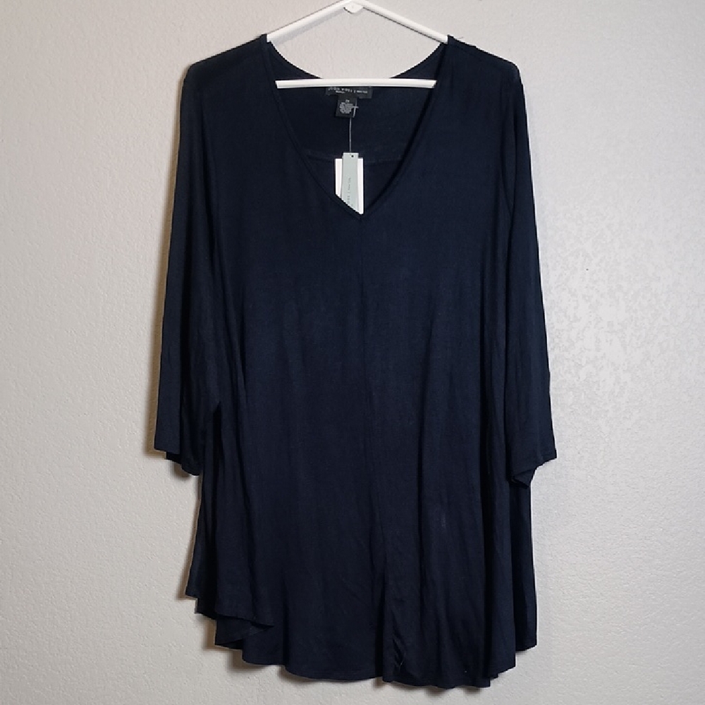 Women's Joan Vass Plus Size 2X With 3/4 Sleeve Length Top Navy Blue NWT